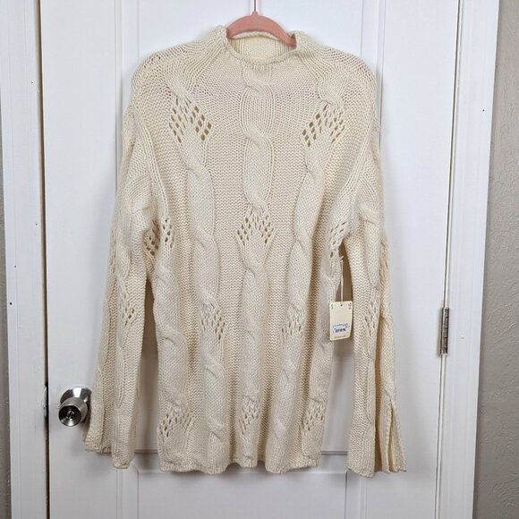 a.n.a | Cream Cable Knit Chunky Sweater With Openwork Detail Size Small - Picture 1 of 7